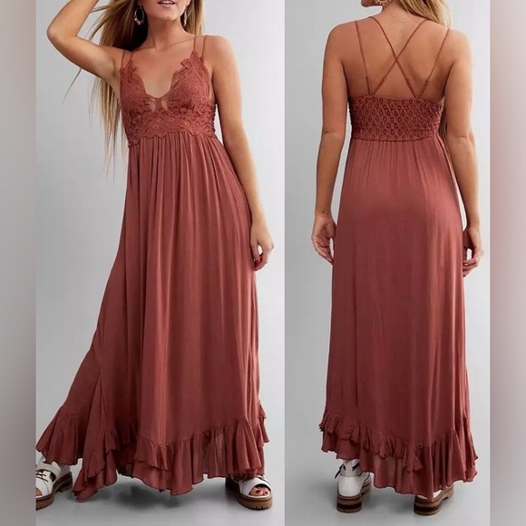 Free People Dresses & Skirts - NEW Free People Adella Maxi Slip Copper brown summer Dress sz S